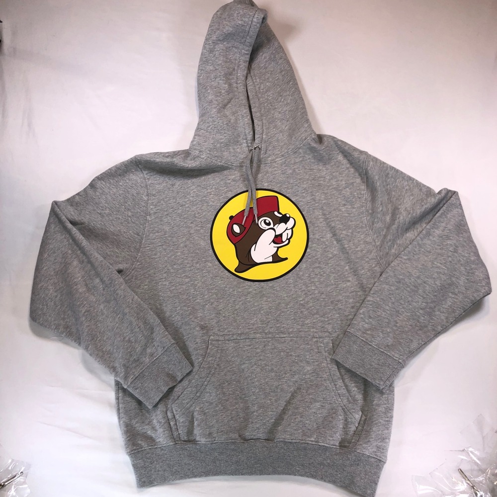 Buc-ee's Beaver Logo Graphic Hoodie Gray Mens Medium Pullover Sweatshirt
